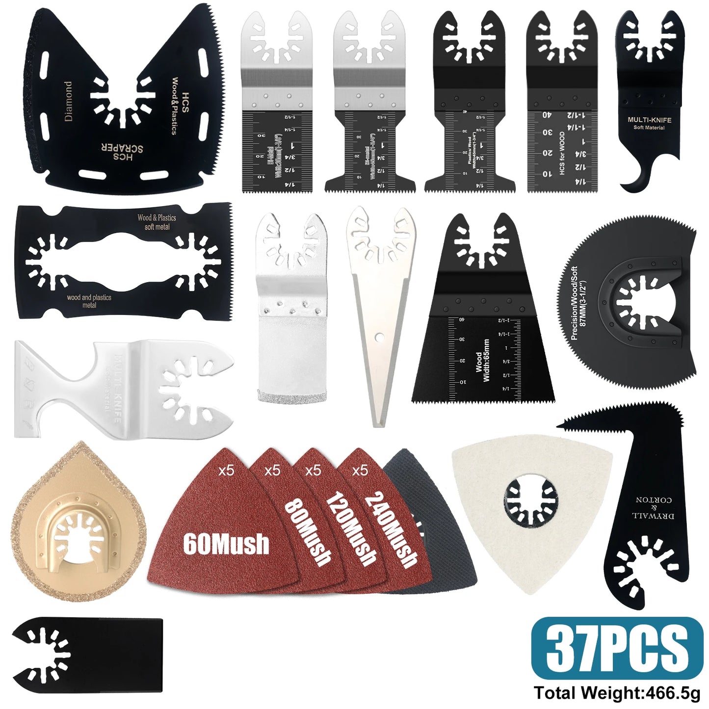 Japanese Tooth Carbide Oscillating Saw Blade Kit 10-39Pcs Arc Edge Oscillating Multitool Blades Precise Cut for Wood PVC Iron