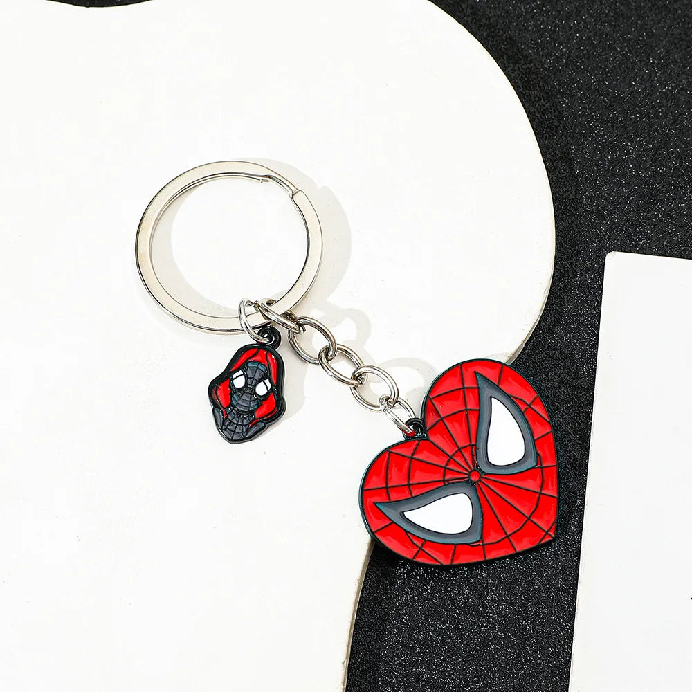 Red Spider Hero Keychain Cute Cartoon Character Enamel Heart Keyring Bag Charm for Movie Fans Gift Accessory