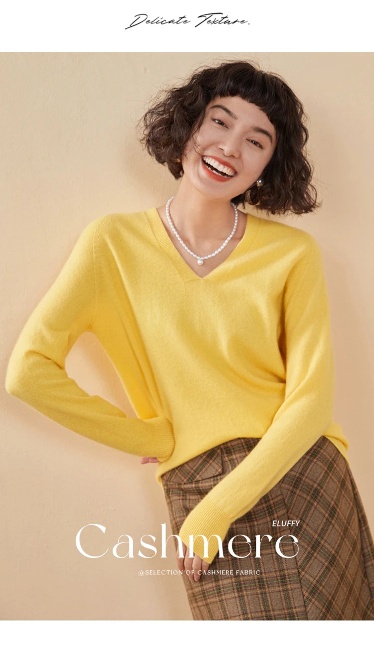 Women's Cashmere V-Neck Sweater, Knit Pullover