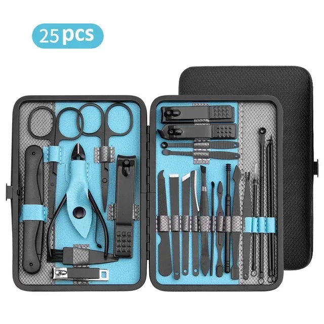 Manicure Set 10/15/25 PCs Full Function Kit Professional Stainless Steel Pedicure Sets Nail Clipper With Portable Case Idea Gift