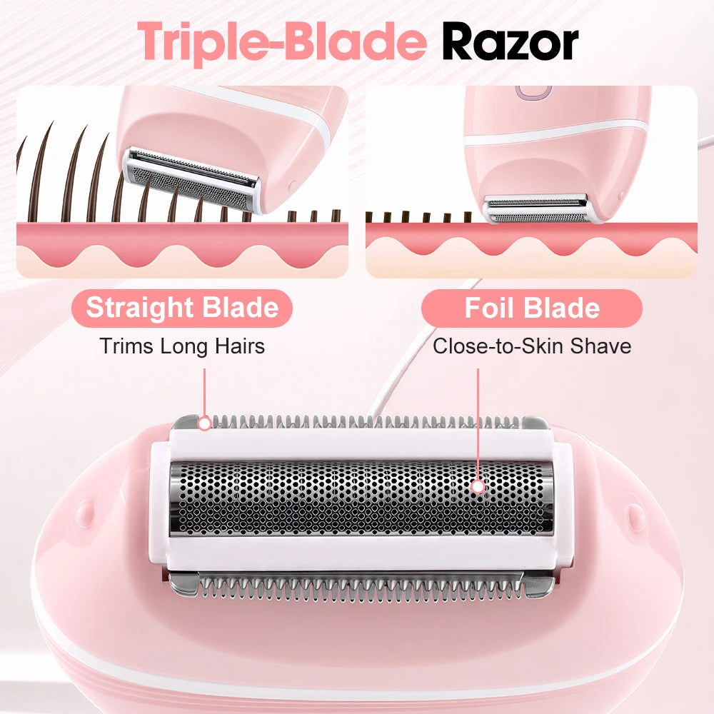Electric Razor for Women, 3-in-1 Lady Shaver Bikini Trimmer, Cordless Wet & Dry Body Hair Remover for Legs Underarm Face
