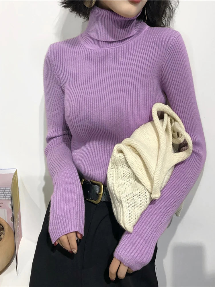 Women's Ribbed Turtleneck Sweater — Thick Knit Jumper
