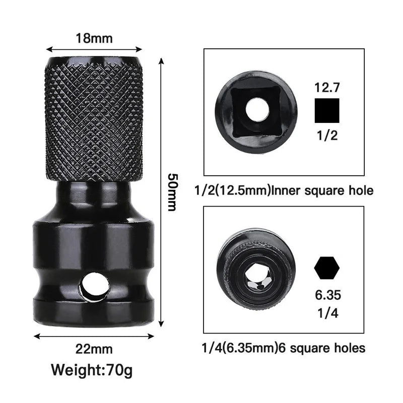 1/2 Square to 1/4 Hexagon Ratchet Sleeve Impact Wrench Sleeve Set Adapter Wrench Drive Converter Quick Release Tool