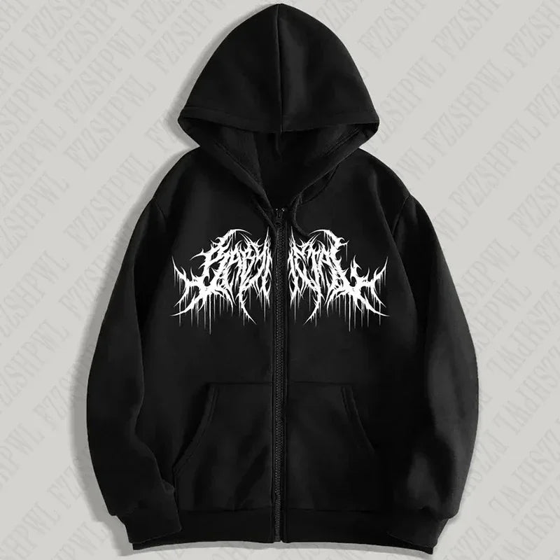 Men's Y2K Graphic Zip-Up Hoodie, Gothic Style