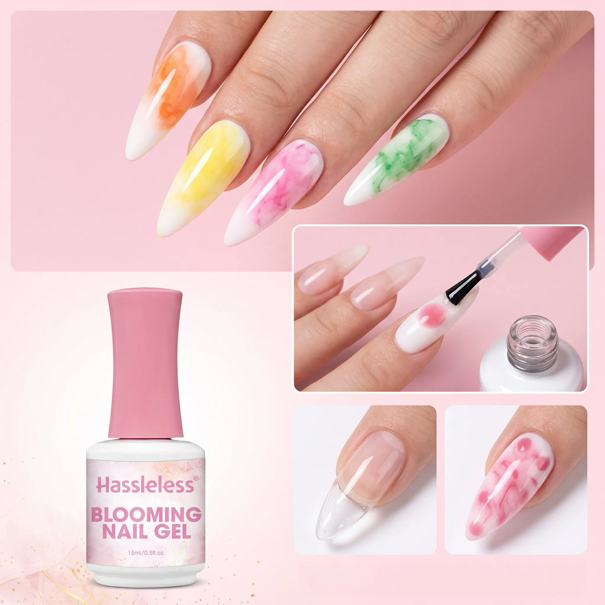 Hassleless Blooming Gel Nail Polish Set (15ml glass bottle) - Professional Nail Gel, Blooming Gel Nail Polish Set includes gel,