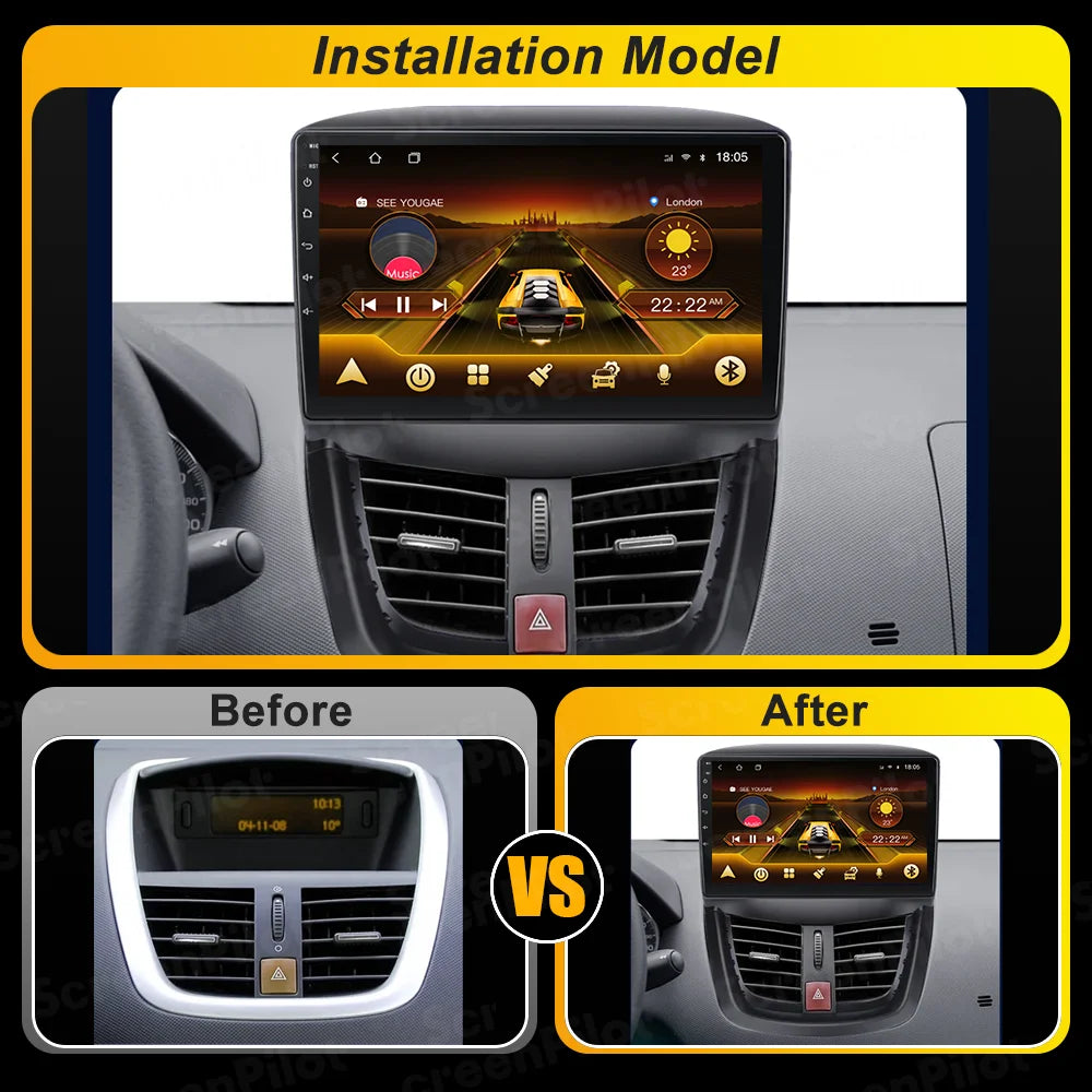 9" Android Car Stereo for Peugeot 207 & 207CC (2006–2015) — Wireless Android Auto, CarPlay, GPS, WiFi