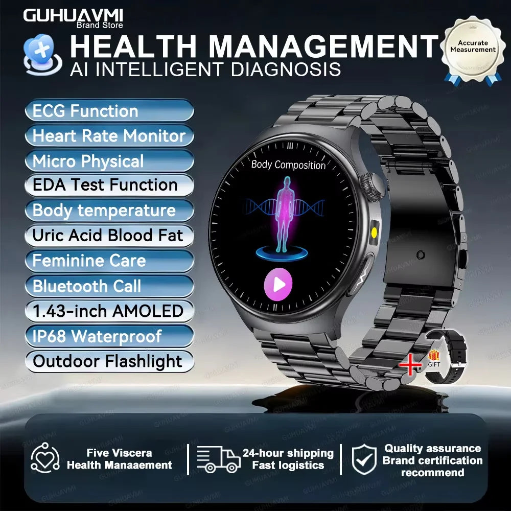 2026 New Accurate Diagnosis ECG Smart Watch Body Fat Blood oxygen BP Health Sport HD AMOLED Screen call Smart watch Men women
