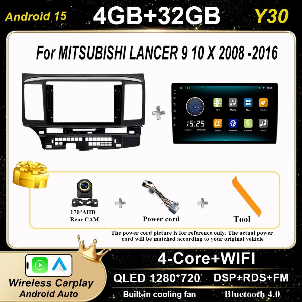 Android Car Stereo for Mitsubishi Lancer 9, 10 & X (2008–2016) — CarPlay, GPS, DSP, 4G+WiFi, 2-DIN