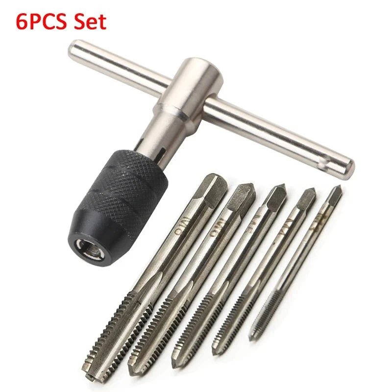 6 in 1 Ratchet T Tap Adjustable Holder Wrench With M3-M8 Screw Machine Hand Tool Thread Metric Plug T-shaped Tapping Tools