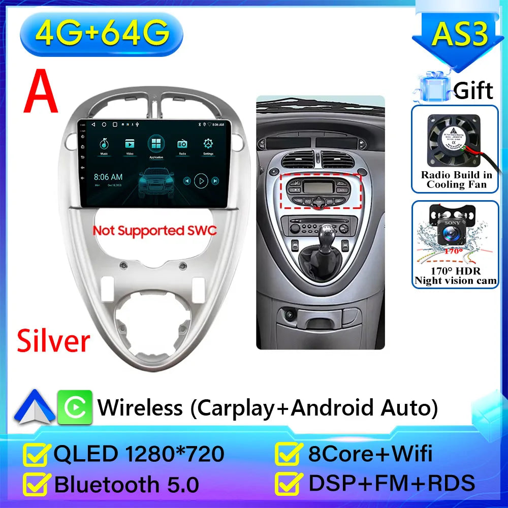 For Citroen Xsara Picasso 1999-2010 Car Radio Carplay Multimedia Player Screen GPS Navigation Android Auto Video Wifi No 2din 2K