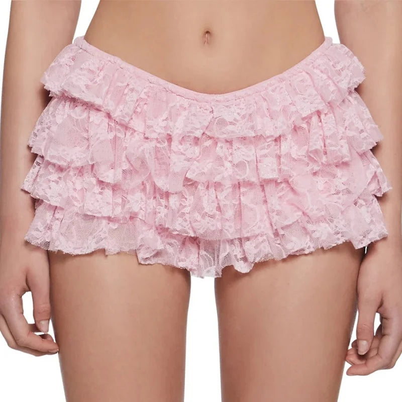 Women Ruffle Lace Bloomers Shorts Elastic Waist Y2K Aesthetic Short Pants Casual Gothic Kawaii Shorts Summer