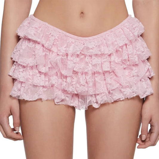 Women Ruffle Lace Bloomers Shorts Elastic Waist Y2K Aesthetic Short Pants Casual Gothic Kawaii Shorts Summer