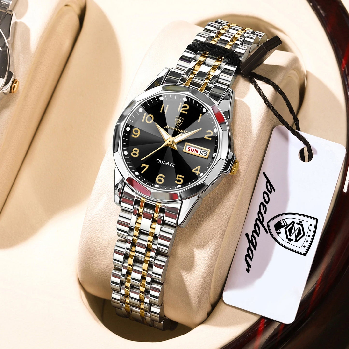 POEDAGAR Elegant Ladies Watches Waterproof Luminous Date Week Watch for Woman High Quality Stainless Steel Quartz Women's Watch