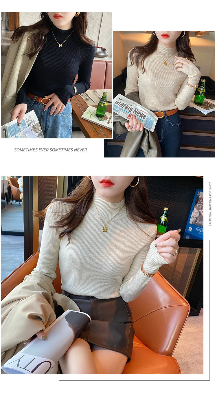 Women's Mock Neck Knit Sweater, Slim Basic Pullover