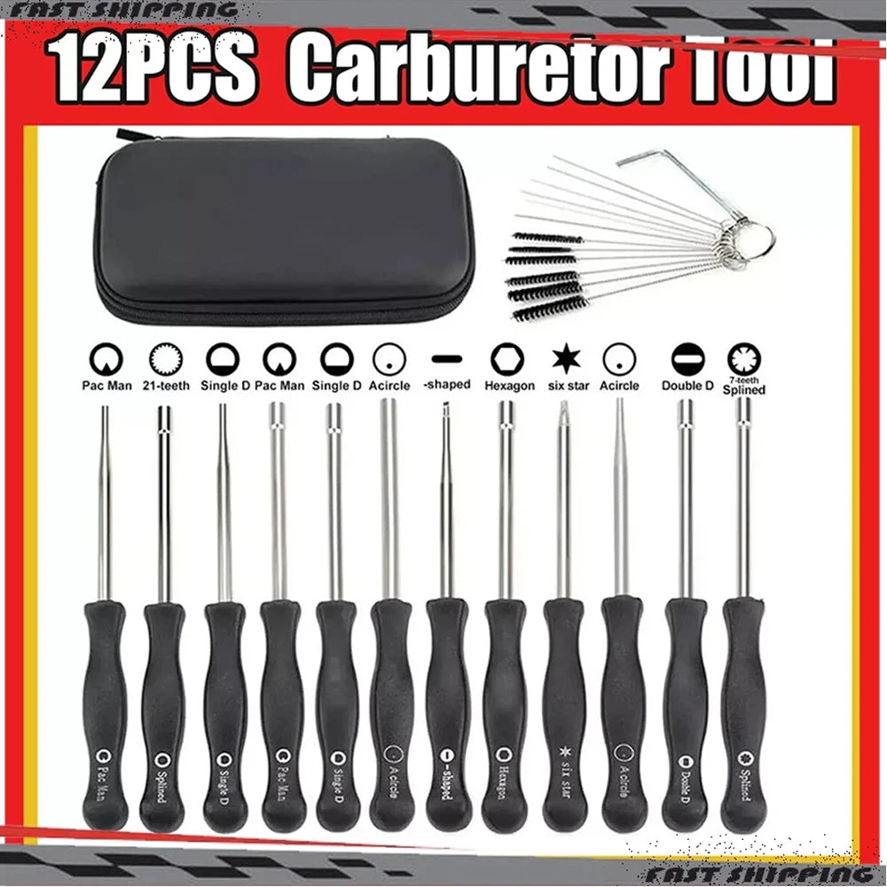 12PCS Quality Carburetor Screwdriver Adjustment Cleaning Brush Tool Set For Small Two-Stroke Engines Chain Saws Lawn Mowers