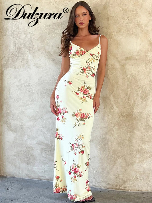 Dulzura Sexy Y2K Clothes Floral Print Sleeveless Backless Bodycon Maxi Dresses For Women 2026 Club Birthday Party Elegant Outfit