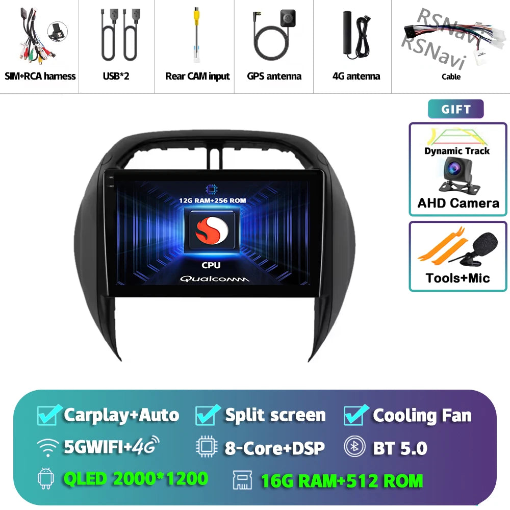 Android 16 For Toyota RAV4 2 CA20 CA20W XA20 2003 - 2005 2K QLED Stereo Car Radio Multimedia Video Player GPS 4G CarPlay