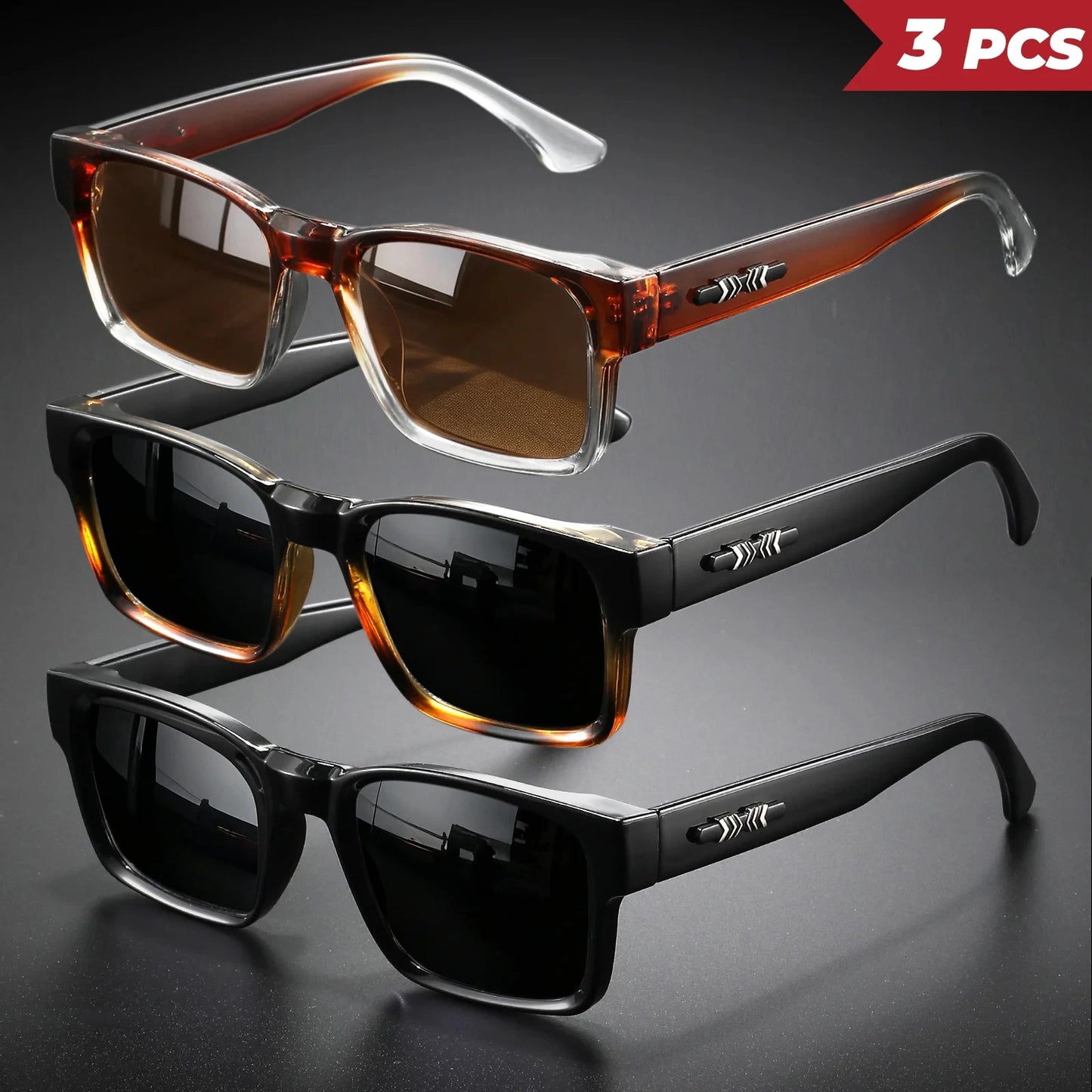 Retro Punk Square Sunglasses - UV400 Protection (3-Pack Set)