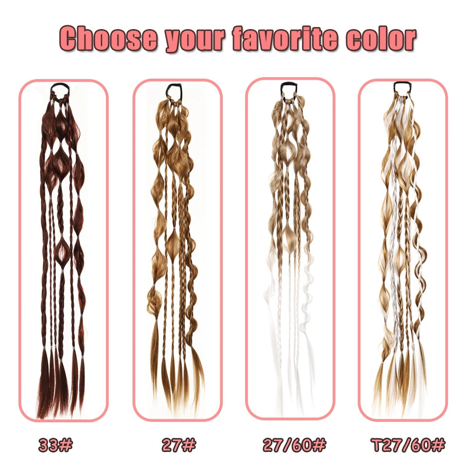24Inch Synthetic Long Braided Bubble Ponytail Wig Extensions Lightweight With Elastic Band Wig Accessories For Women Party Use