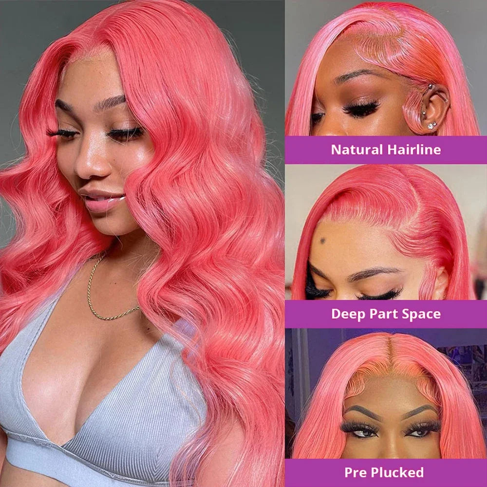 Light Pink Body Wave 13x6 HD Lace Front Human Hair Wig — Pre-Plucked
