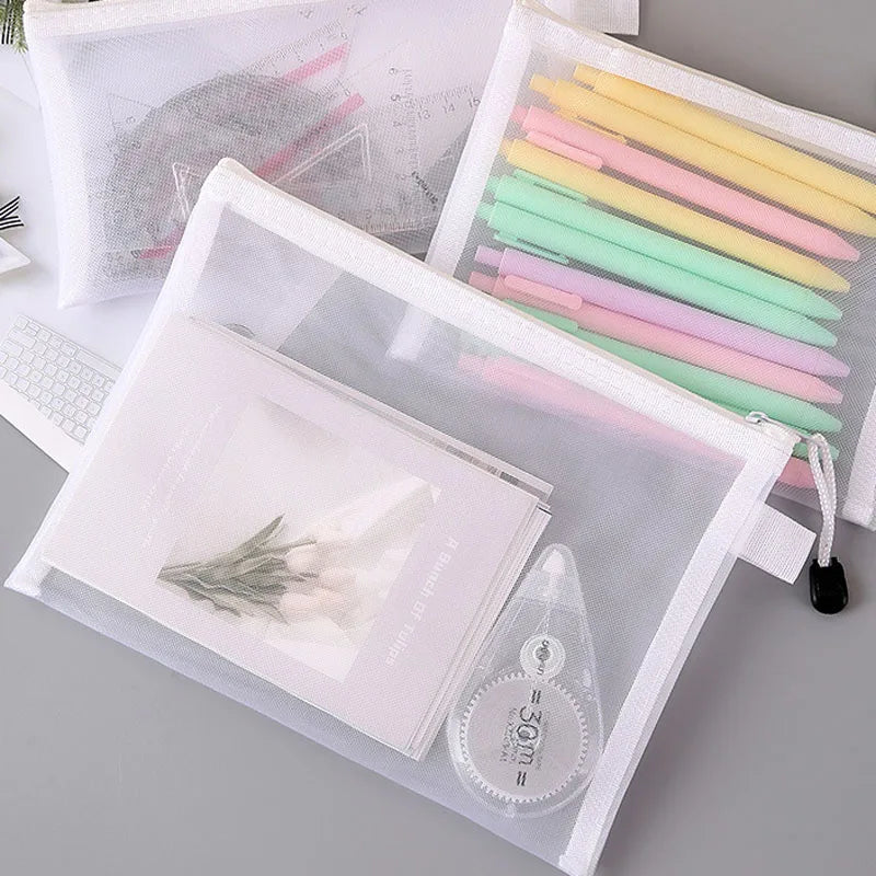 Mesh Zipper File Bag Toy storage bag building block puzzle sub-package bag children  zipper transparent finishing storage box