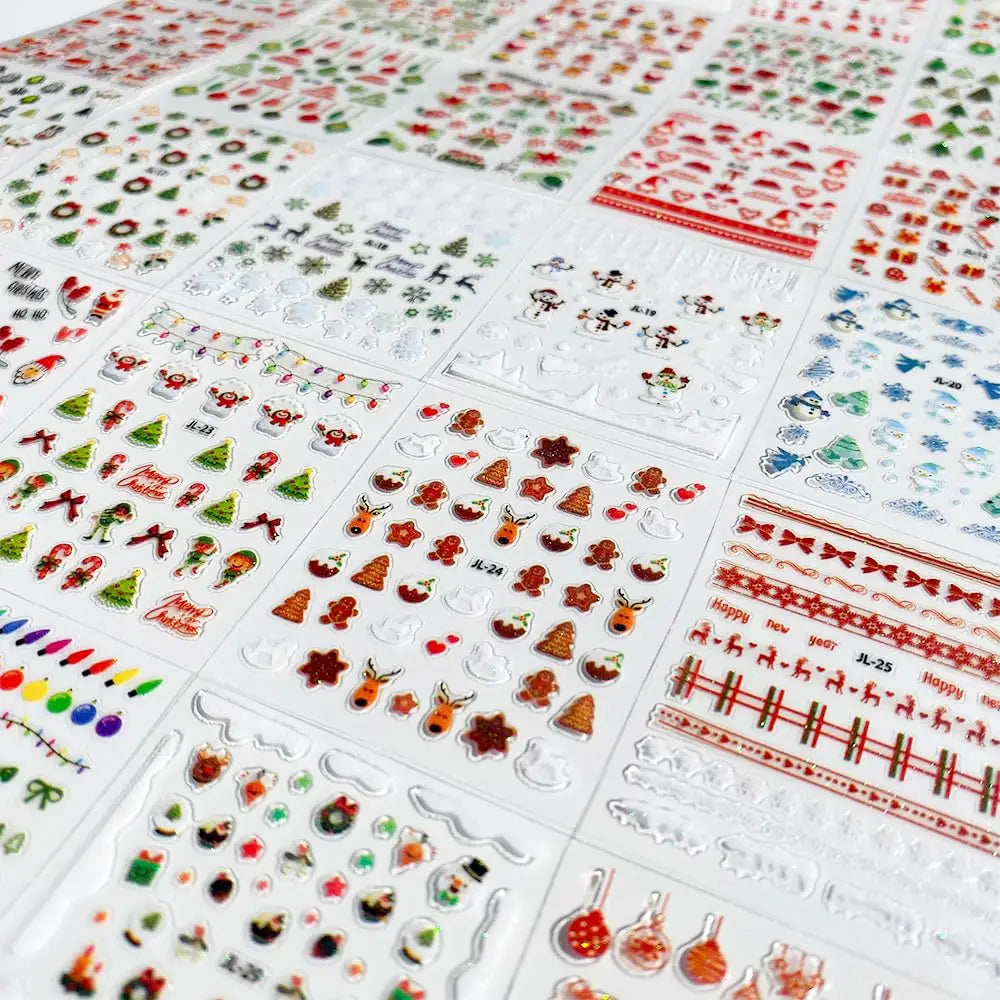 30pcs Christmas Nail Art Stickers Cartoon Holiday Design Santa/Reindeer/Snowflakes Nail Decals Sparkle Festive Manicures & Gifts