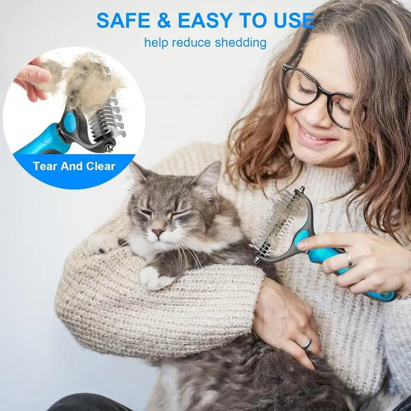 2in1 Stainless Pet Deshedding Brush Dog Hair Remover Pet Fur Knot Cutter Puppy Cat Comb Brushes Dogs Grooming Shedding Supplies