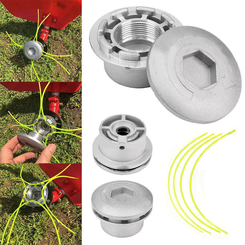 Universal Aluminum Grass Trimmer Head With 4 Lines Brush Cutter Head Thread Nylon Grass Cutting Line Head for Lawn Mower Silver