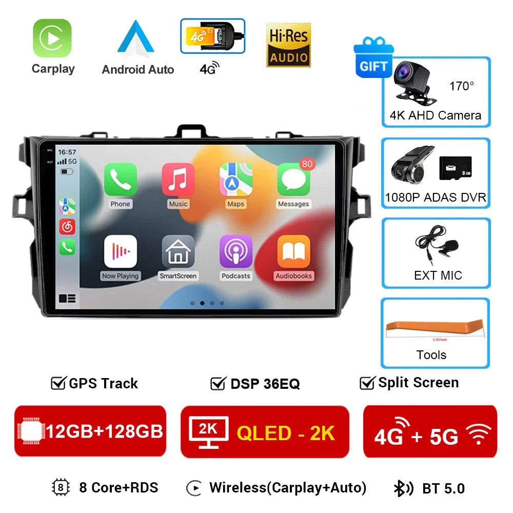 Android 16 Car Radio 4G+WIFI for Toyota Corolla E140/150 2007 2008 2009 2010 2011 2012 2013 Multimedia Player 2 Din DVD Speakers