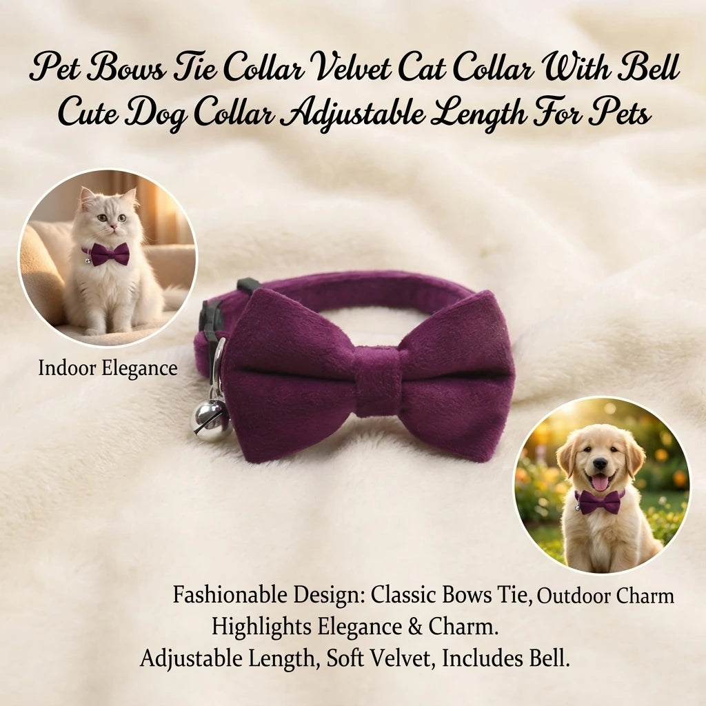 Velvet Bow Cat Collar with Bell - Adjustable Safety Buckle – photo 4