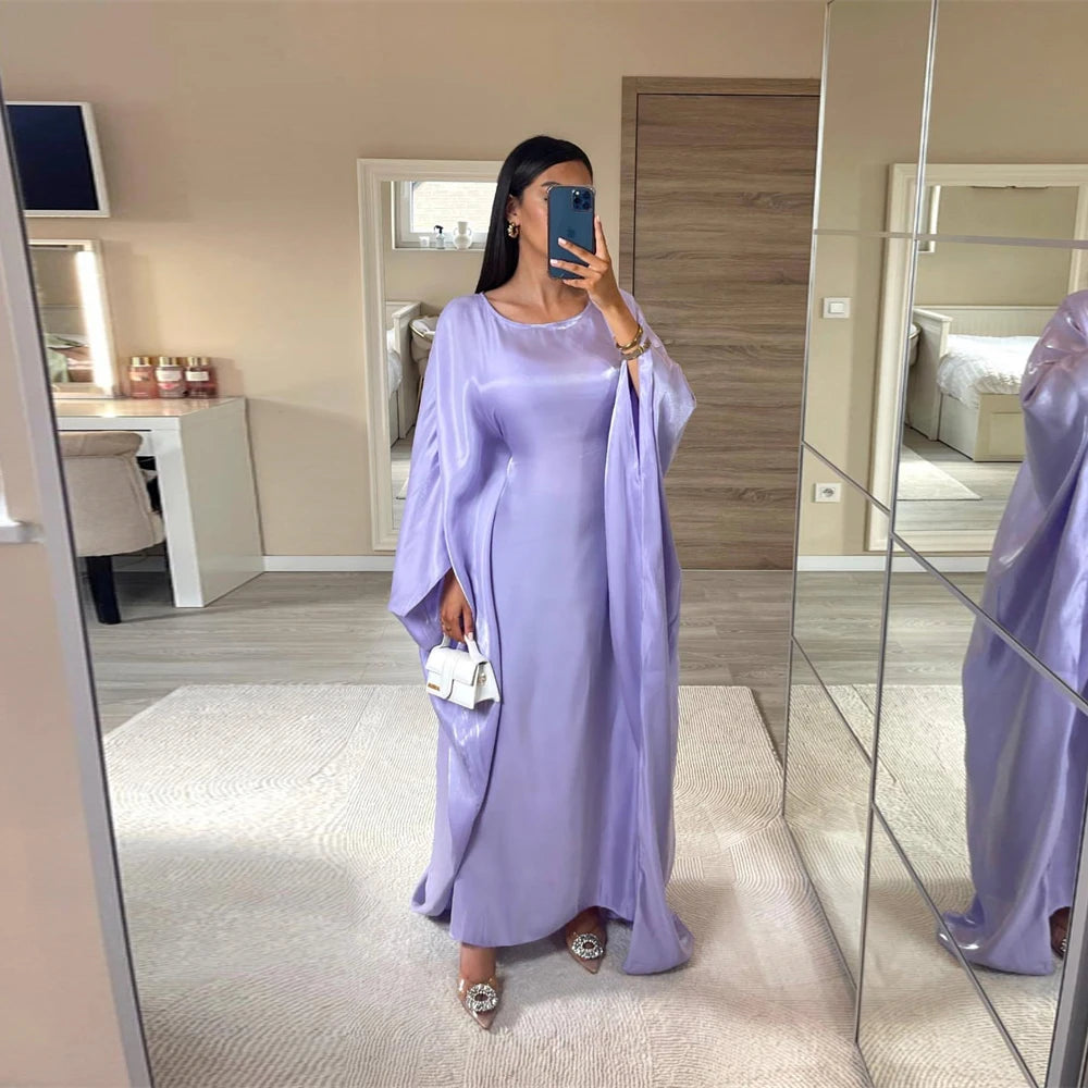 Shimmer Batwing Satin Abaya – Luxury Muslim Kaftan Dress for Eid & Ramadan