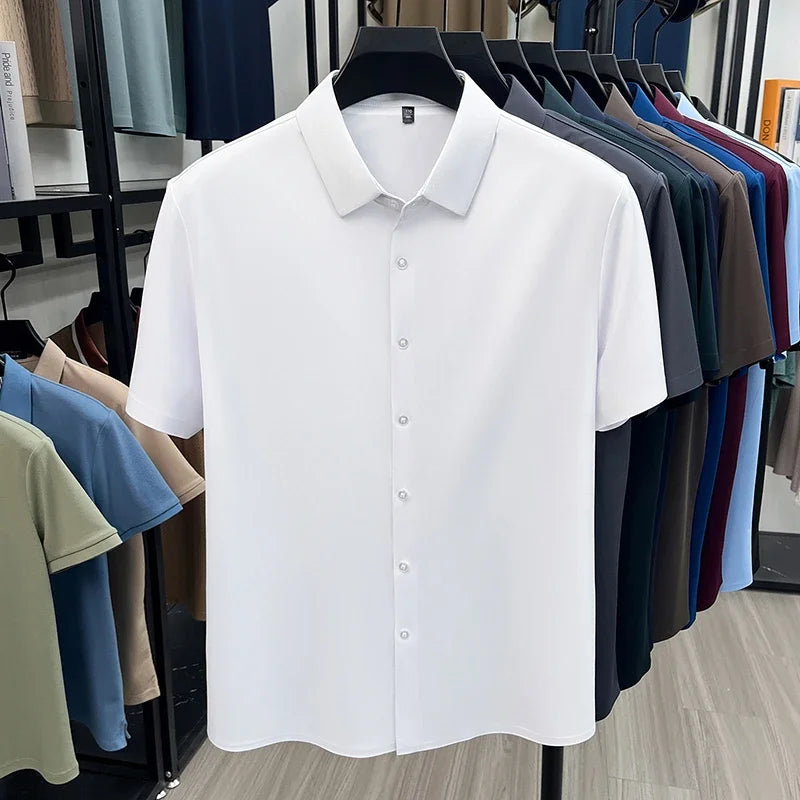Men's Ice-Silk Dress Shirt - Short Sleeve, Wrinkle-Free Commute