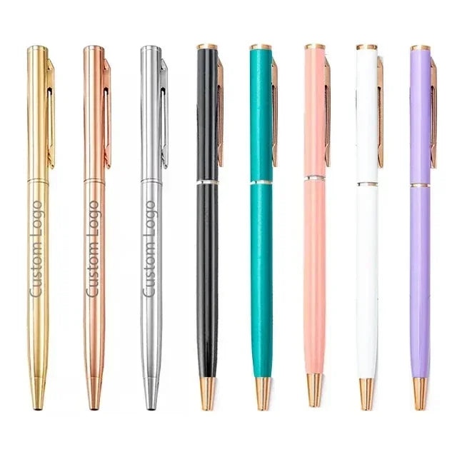 20-200 Pens New Slim Metal Ballpoint Pens Rose Gold Custom Logo Advertising Lettering Engraved Name School Office Supplies Gifts