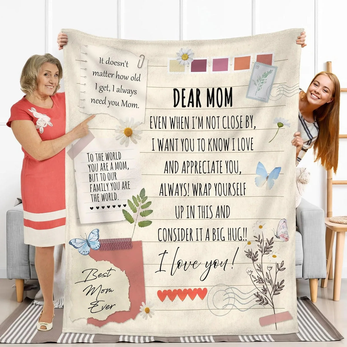 Gift for Mom Flannel Throw Blanket with Loving Message