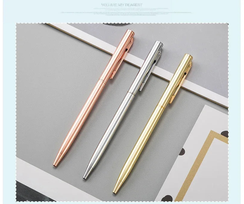 20-200 Pens New Slim Metal Ballpoint Pens Rose Gold Custom Logo Advertising Lettering Engraved Name School Office Supplies Gifts