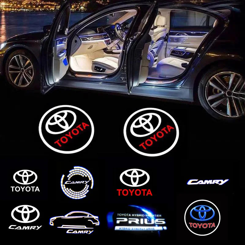 2PCS Car LED Welcome Lamp with Toyota Logo Door Ghost Shadow Light Laser Projector for Toyota PRADO Camry Corolla Rav4 Prius