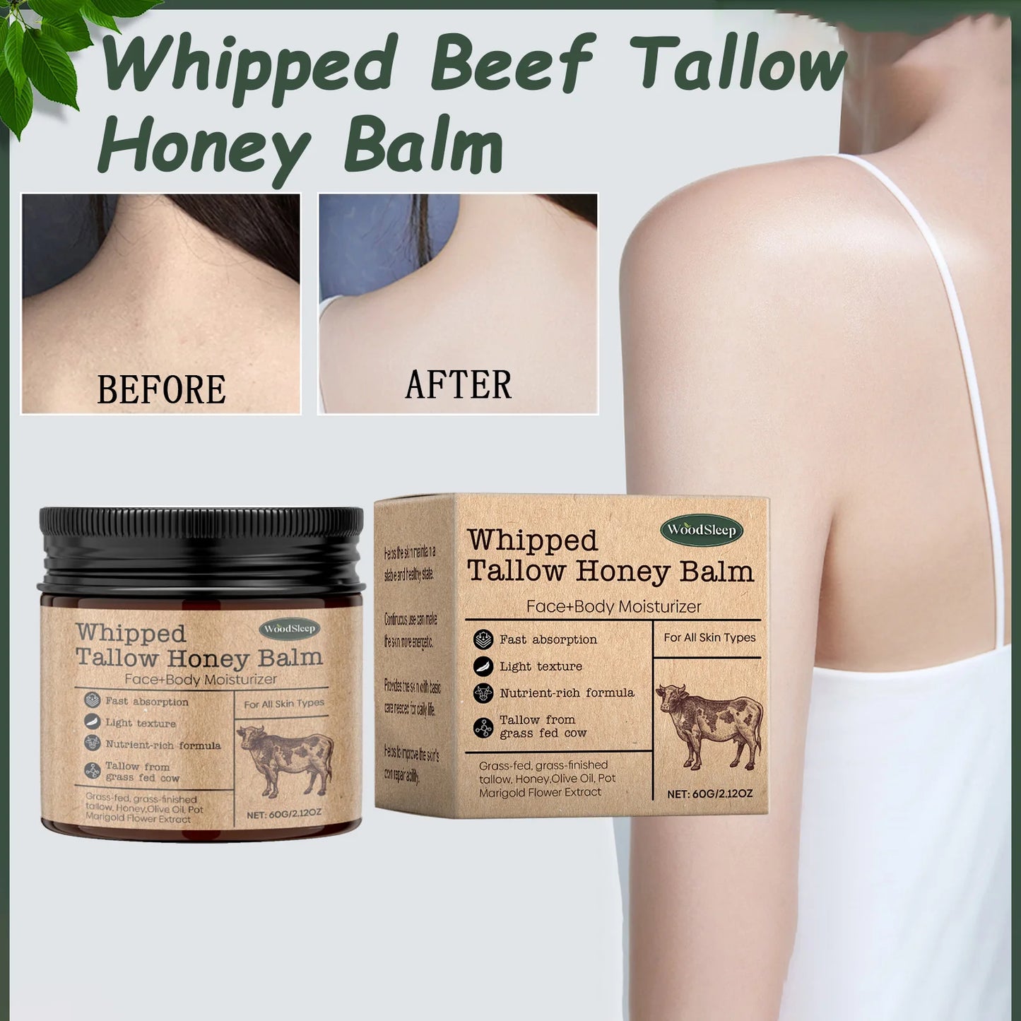 Whipped Beef Tallow Honey Balm - Brightening Grass-Fed Face & Body Cream