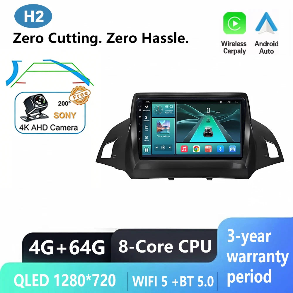 Android Car Stereo for Ford C-MAX, Kuga 2 & Escape 3 (2012–2019) — Wireless CarPlay, Android Auto, GPS, WiFi
