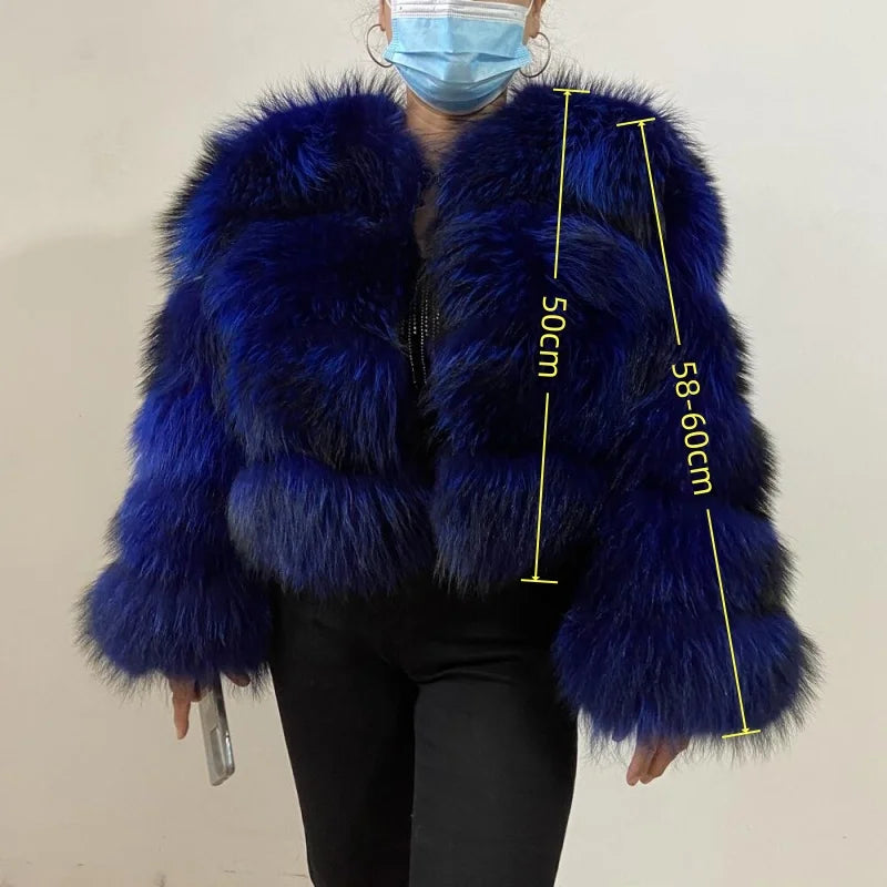 Women's Hooded Raccoon Fur Coat, Turn-Down Collar