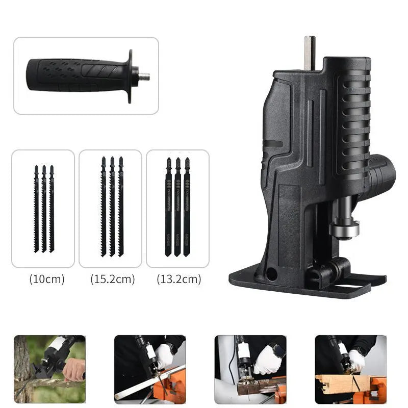 MMAlto Portable Reciprocating Saw Drill Adapter – Converts Drill to Reciprocating Saw | 3 Saw Blades Included | Wood & Metal Cutting | DIY Tool