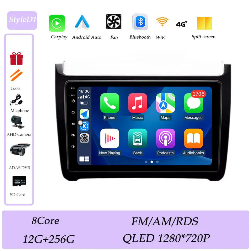 Car Stereo with Apple CarPlay & Android Auto, Compatible with VW Polo 5 (2011-2016)