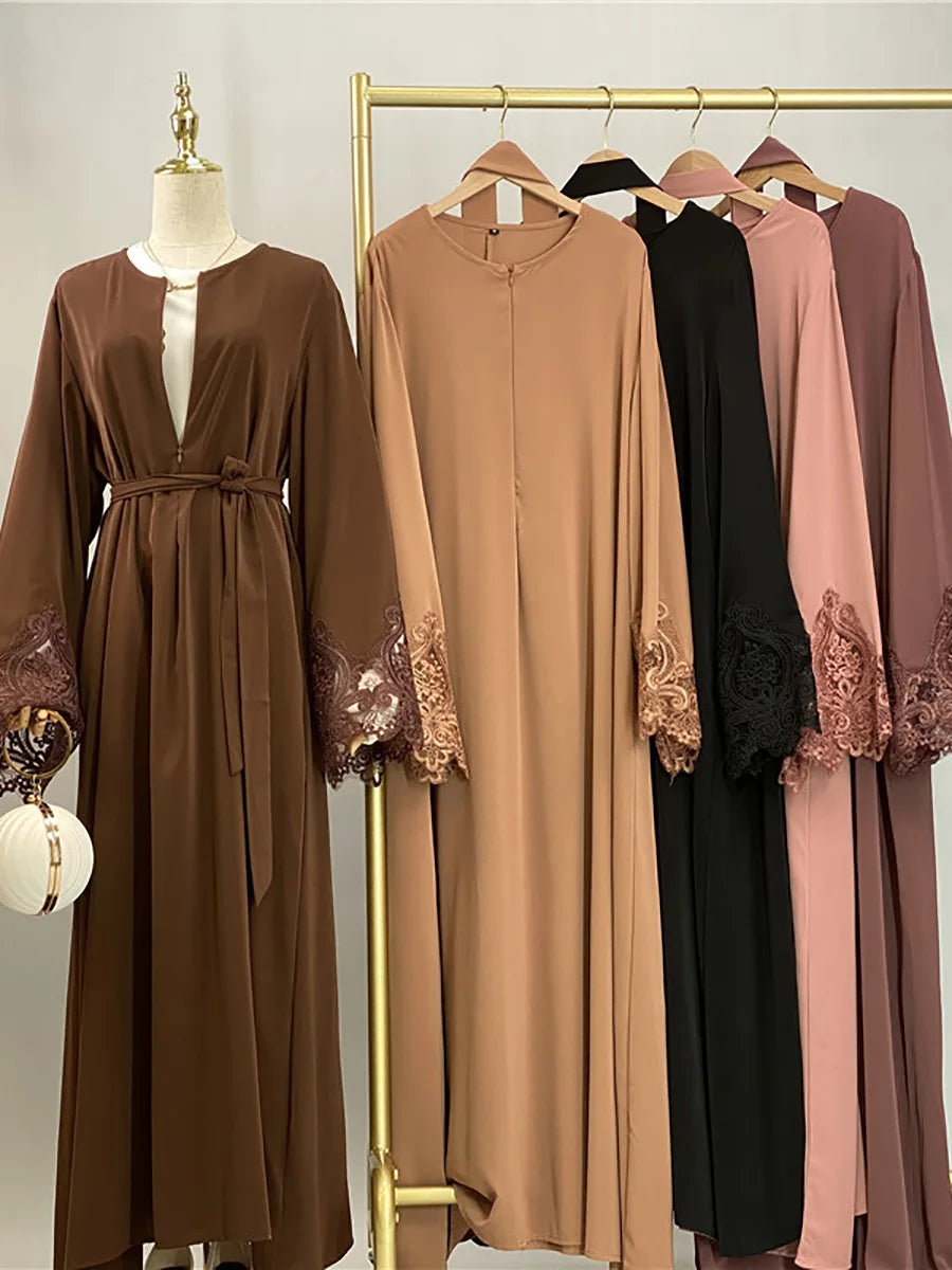 Ramadan Lace Abaya Dubai Luxury Muslim Women Maxi Dress Kebaya Caftan Marocain Femme Modest Robe Islam Clothing Kaftan Vestido