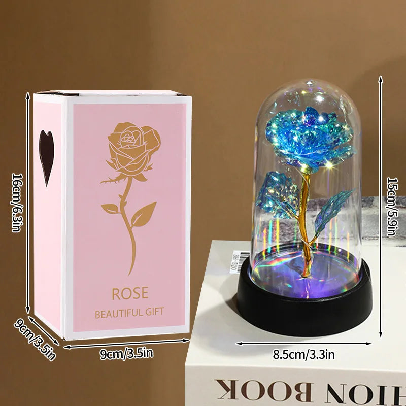 Artificial Rose Flowers Eternal Rose LED Light Foil Flower in Glass Cover Simulation Rose Flower Christmas Teachers' Day Gifts