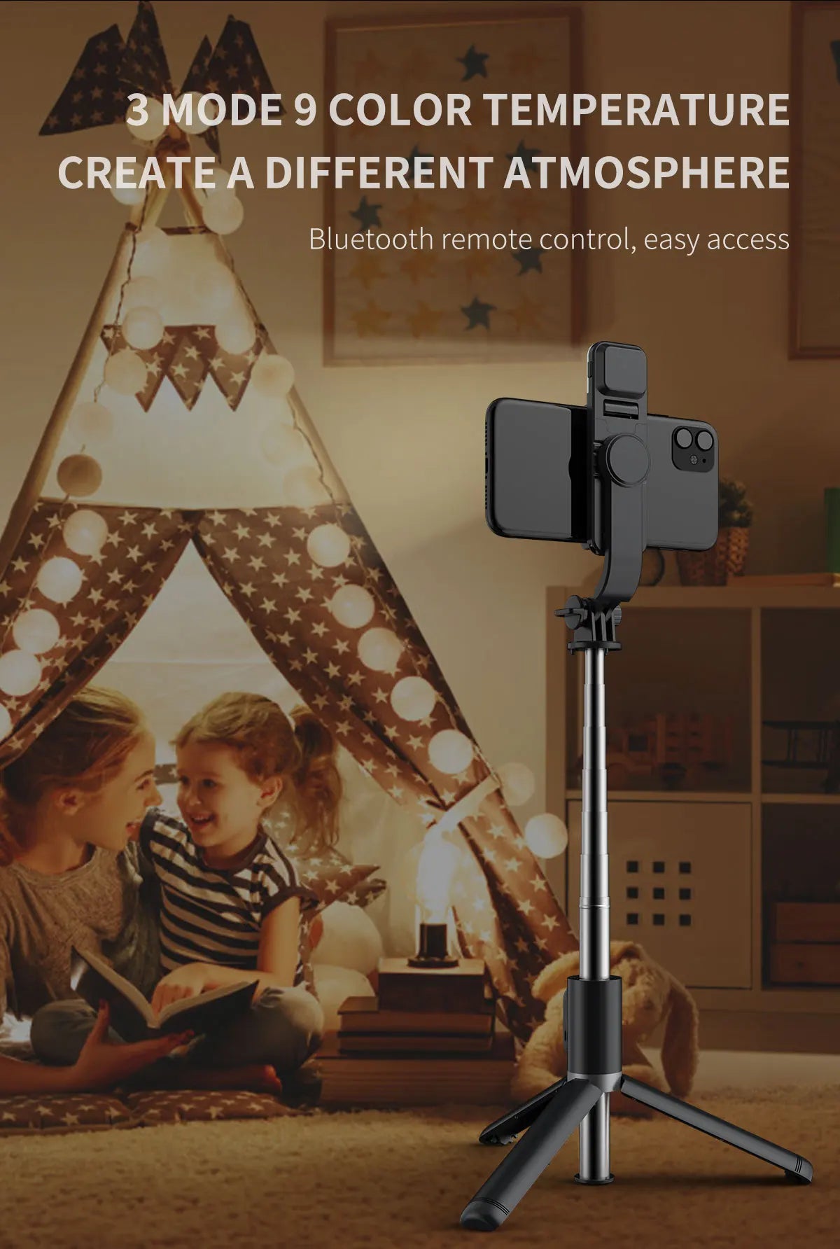 Portable Tripod Phone Selfie Stick – LED Fill Light, Bluetooth Remote & Extendable Stand for TikTok & Live