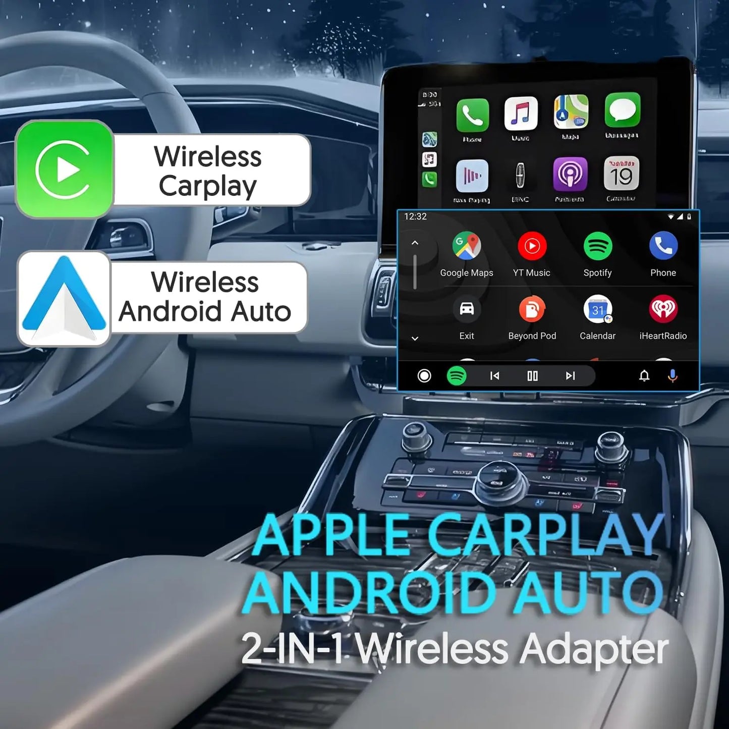 2 in 1 Wireless Carplay Adapter for Apple iOS Android Wi-Fi 6 Bluetooth5.4 Auto Smart USB Plug and Play For Havel Kia Volvo Audi
