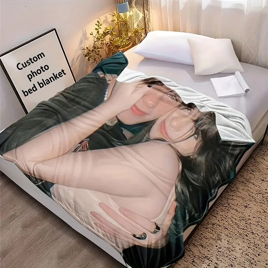 Personalized Photo Flannel Bed Blanket, Custom Gift