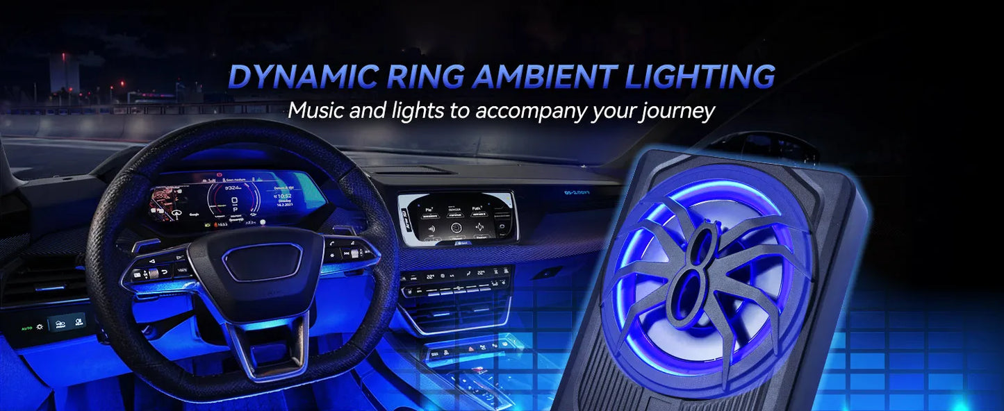 1000W 10" Slim Under Seat Subwoofer Spider Style Powered Bass Speaker with Amplifier Blue Light for Car Truck SUV