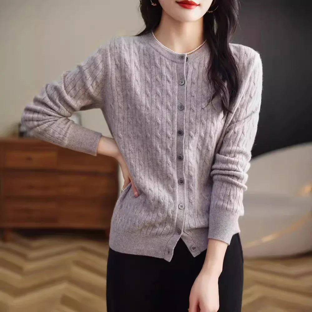Women's Slim Fit Thick Knit Cardigan - Warm Crew Neck Sweater - photo 4