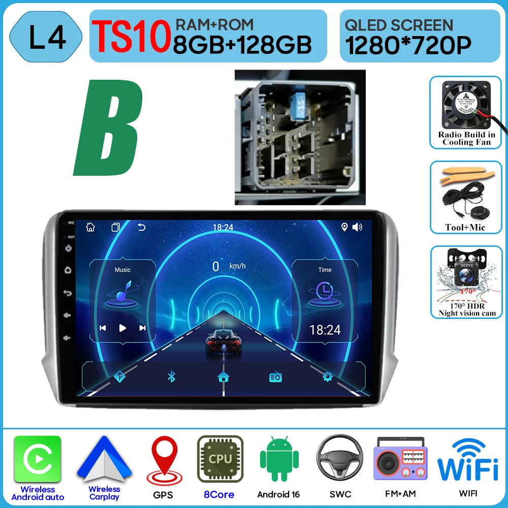 Android 16 GPS Navigation For Peugeot 2008 208 Series 2012 - 2018 Carplay Car Radio Multimedia Player Stereo Video BT 2k Screen