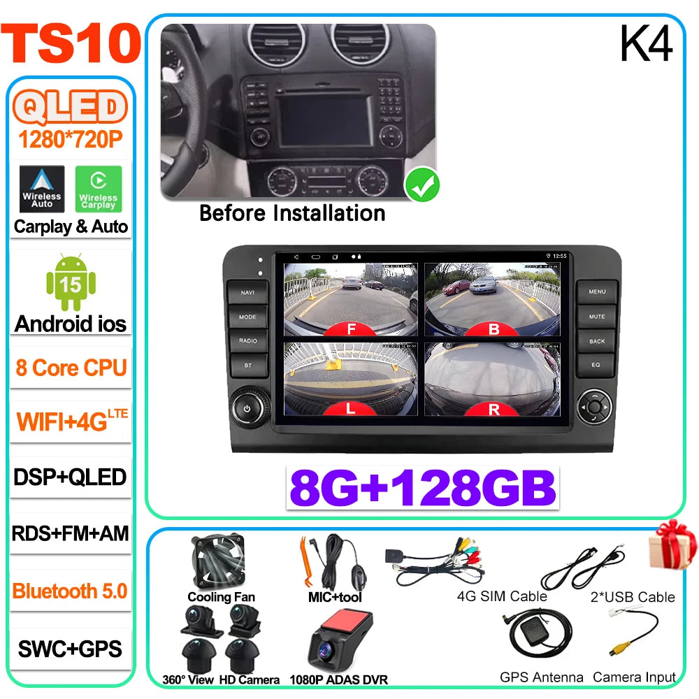 Car Stereo with Apple CarPlay & Android Auto, Compatible with Mercedes-Benz M-Class W164 & GL-Class X164